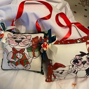 Bundle of two so so cute festive cat  hanging pillows for the car lover.